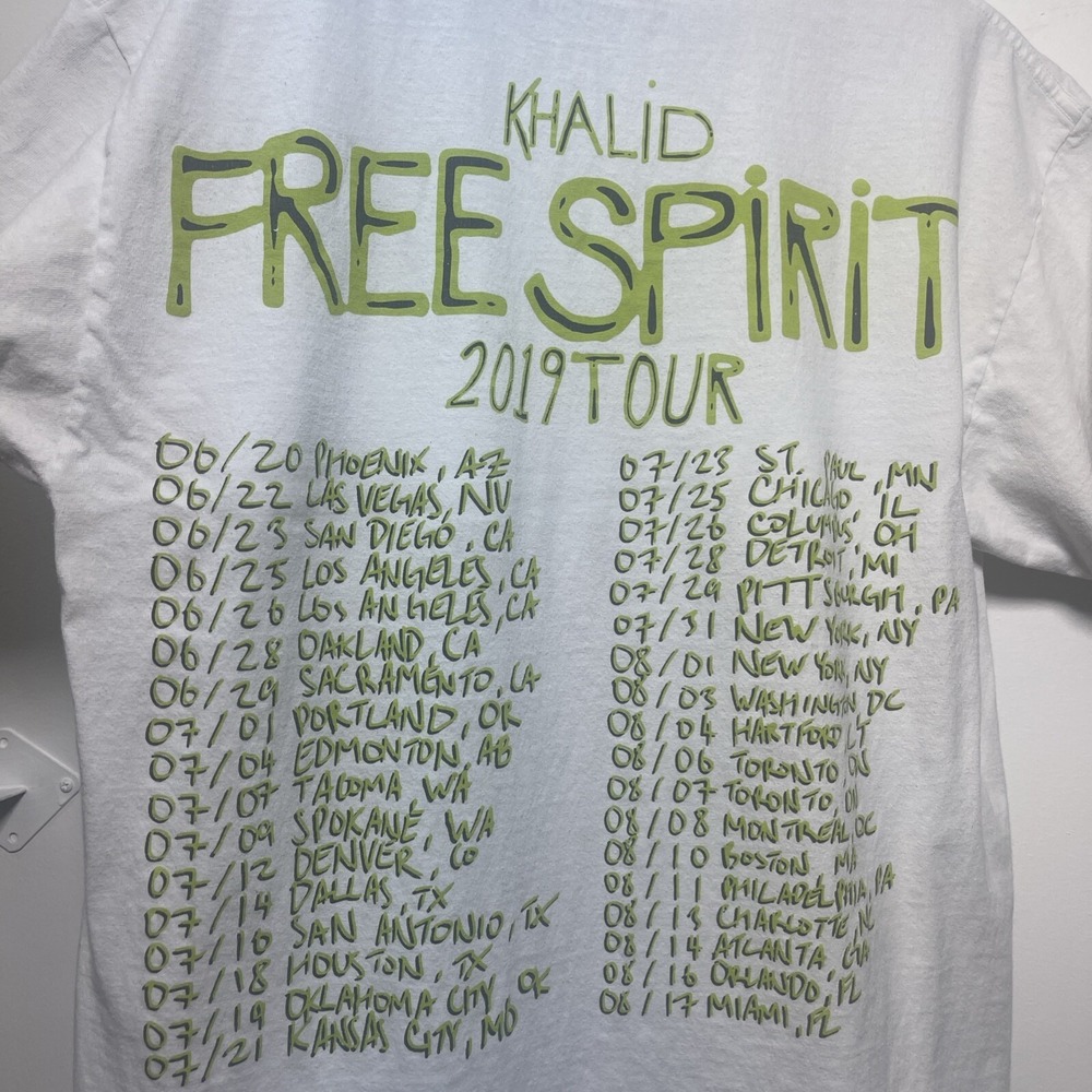 Khalid  "Free Spirit" 2019 Tour White Graphic TShirt Hip Hop Band Tee Singer L - Picture 4 of 10